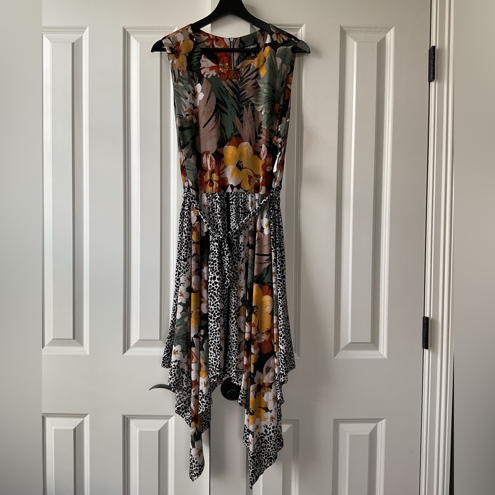 NWT Roz & Ali Asymmetrical Floral Dress - Black, Yellow, White